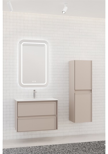 Elisa 80 Cm Banyo Dolabı - Vizon Boy Dolap Dahil Vizon