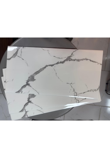 6 Adet Kendinden Yapışkanlı Dekoratif Esnek Köpük Beyaz Pvc Mermer Panel 60x30 0,18 M² Mutfak Banyo Wc Gri