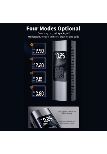 Reedark Akıllı Taşınabilir Hava Pompası - Araç, Bisiklet, Motosiklet Lastik Şişirme Ve Basınç Ölçer 112 Karakter