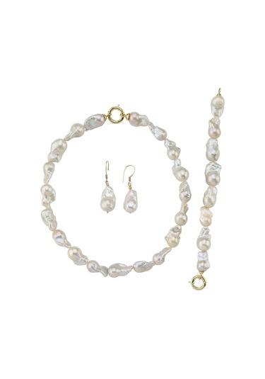 22,5 Mm Barok İnci Kolye Bileklik Küpe Üçlü Set 50 Cm / Rose Gümüş