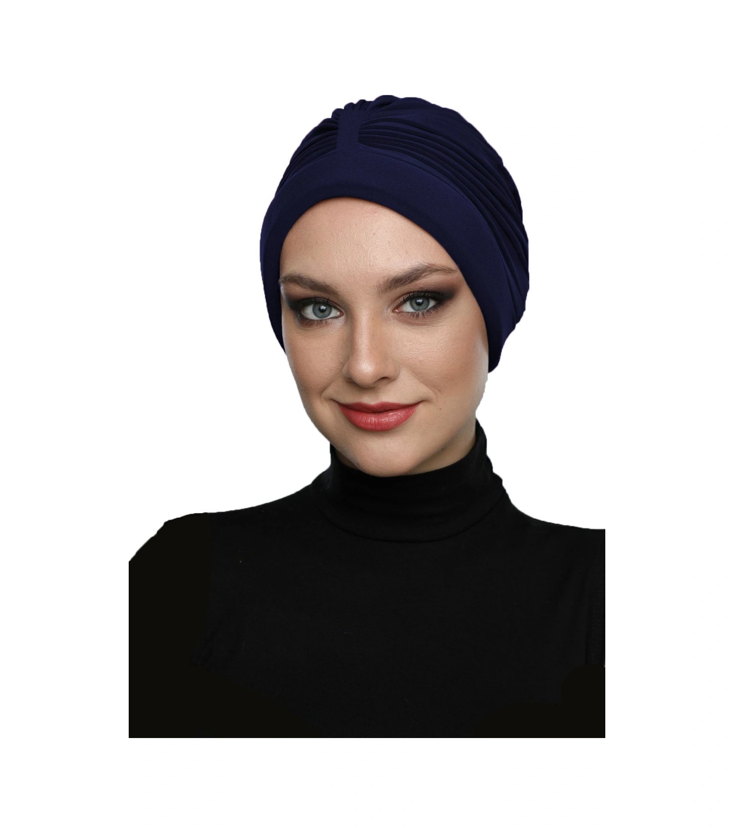 Bantlı Ön Ve Ensesi Bantlı Nervürlü Lacivert Süngerli Hazır Türban Tesettür Bone Havuz Bonesi Lacivert