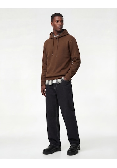 Koton Şardonlu Uzun Kollu Basic Kapşonlu Sweatshirt Kahverengi 6wam70015mk Kahve