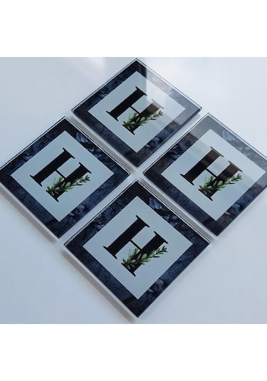 Decorita Cam Bardak Altlığı H Harfli Tasarım 4'lü Takım 10 x 10 CM Çok Renkli