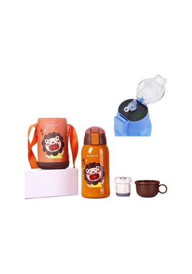 316 Kalite Paslanmaz Çelik Çocuklar İçin Soğuk Yalıtımlı Termos Bardak Led Işıklı Akıllı Isı Koruyucu Su Matarası 500 Ml Kapasiteli Turuncu