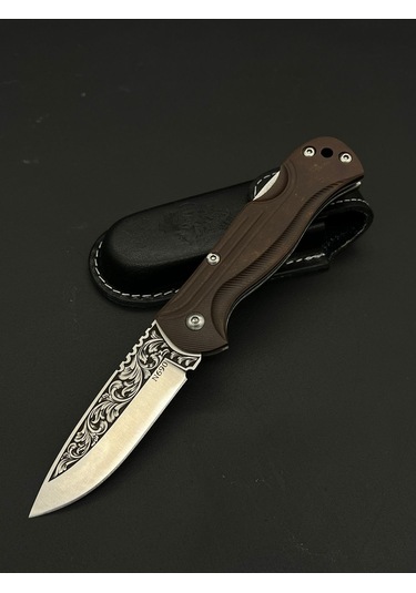 Böhler N690 Çelik Gravürlü Klipsli Çakı Kahverengi