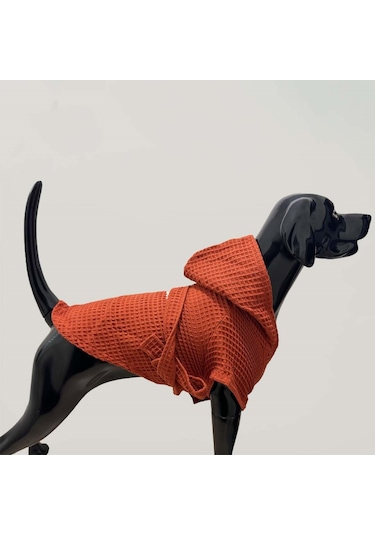Salya Store Organik Pamuk Kumaş Kiremit Köpek Bornozu