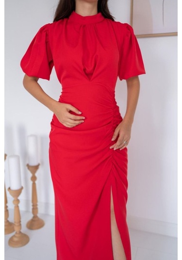 Kırmızı Yırtmaçlı Class Elbise Kırmızı