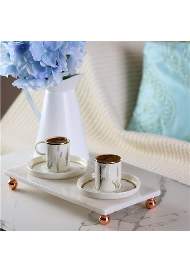 Akayev Mermer Beyaz 30X15 CM Rose Gold Boncuk Ayak Sunumluk