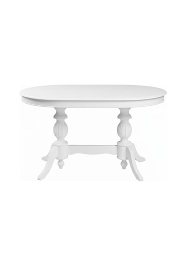 Montclair Çift Baba Ayaklı Masif Ahşap Oval Yemek Masası 90x140 Beyaz