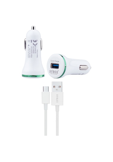 Syrox C47 Araç Şarj Aleti Micro Usb Kablo Set 2.4A Beyaz