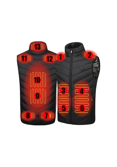 Pasifix 13 Alan Çift Kontrol Siyah Usb Elektrikli Isıtma Fanila Akıllı Sıcak Yelek 001