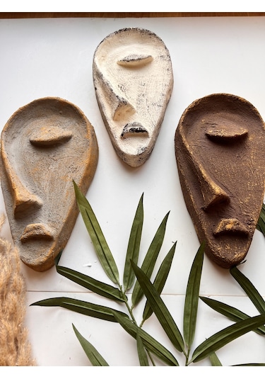 Özel Tasarım El Yapımı Heykel Soyut Yarım Yüz Maske 3'lü Set, Duvar Dekor, Modern Ev Ve Ofis Dekoru