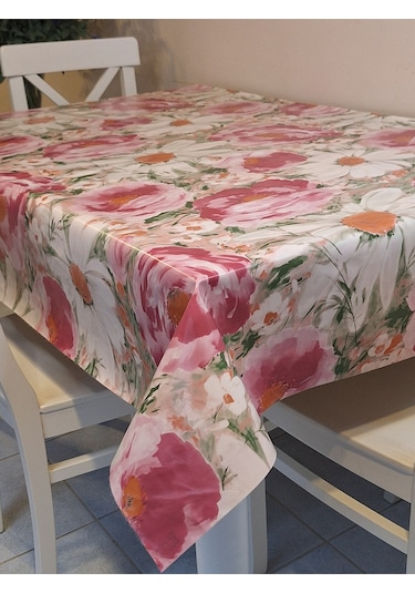 Elyaflı Pvc Muşamba - Desenli Silinebilir Masa Örtüsü Kahverenği Mrl100 Pembe