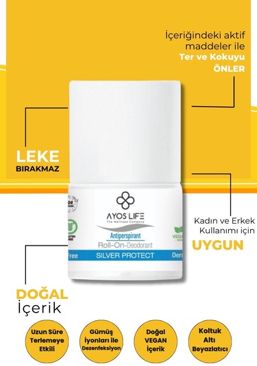 Ayos Life Silver Protect Ter Önleyici ve Beyazlatıcı Roll-On Deodorant 50 ML