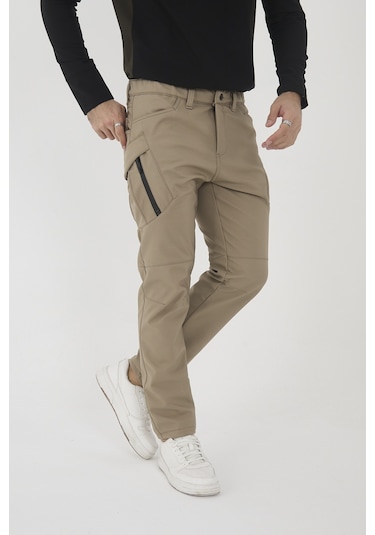 Camp Scoutland Camp594 Outdoor Softshell Su Ve Rüzgara Dayanıklı içi Polarlı Kışlık Erkek Bej Taktik Pantolon Bej