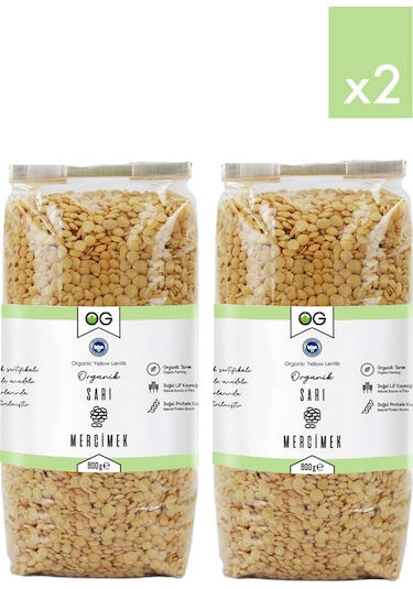 2 Li Organik Sarı Mercimek 800 Gr
