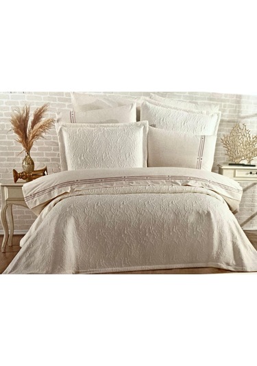 Modern Yatak Örtüsü Seti 9 Parça Ekru