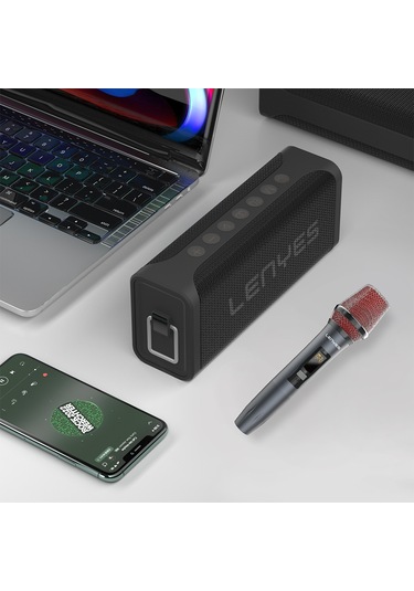 Lenyes S829 Karaoke Mikrofonlu Bluetooth Speaker Hoparlör V5.0 Siyah