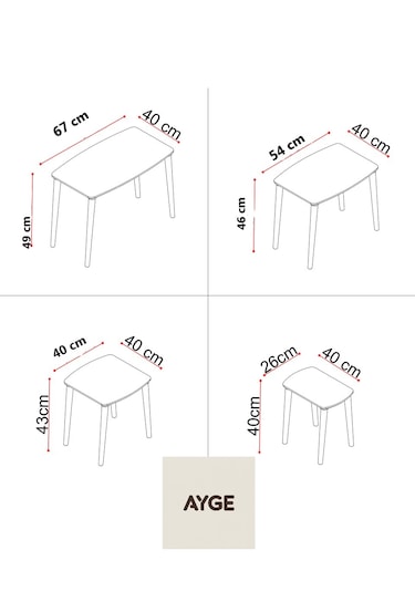 İstanbul 4'lü Zigon Sehpa %100 Mdf Ahşap Ceviz