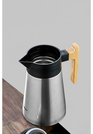 Cooker 1,5 Litre Çelik Termos Bambu Saplı Metalik