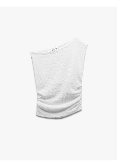 Koton Tek Omuz Detaylı Dokulu Asimetrik Yaka Drapeli Kolsuz Tişört Ekru 5sal30148ık Ekru