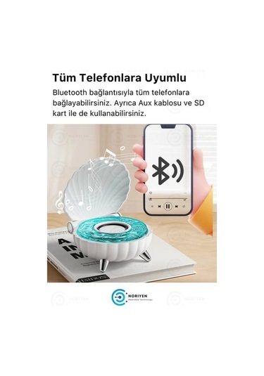 Oldfriend Mavi Deniz Kabuğu Okyanus Sesli Rgb Led Gece Lambası Kablosuz Bluetooth Hoparlör