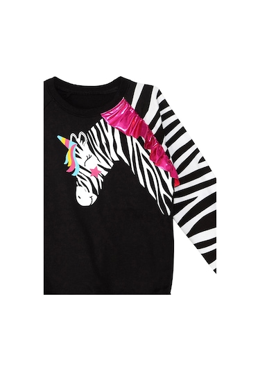 Denokids Fırfırlı Zebra Kız Çocuk Siyah Sweatshirt Mint
