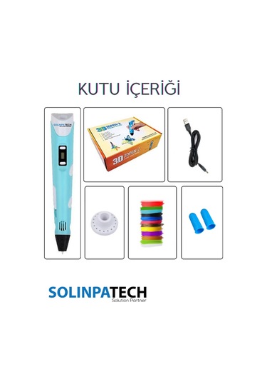 Mavi 3D Kalem 3D Pen Yazıcı Kalem | 10 Adet 5 Metre (Toplam 50 Metre) Filament + USB KABLO