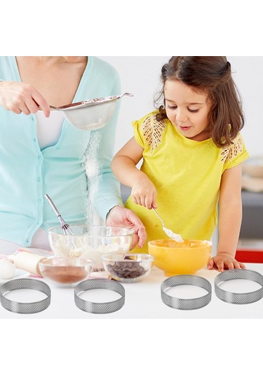 Moveevo 15'li Paket Paslanmaz Çelik Fırın Çemberleri - 2 İnç Delikli, Isı Dayanıklı Donut Ve Pastry Kalıpları Gümüş