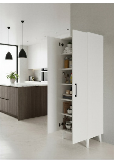 Aruat 6 Raf'lı Mutfak & Banyo Çok Amaçlı Kulanılabilen Kapaklı Dolap Beyaz