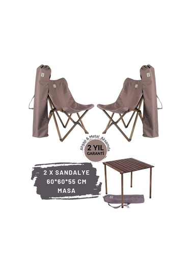 Bag The Joy Ahşap Masa Sandalye Seti Antrasit-Koyu Gri-60 60 55cm Kahverengi