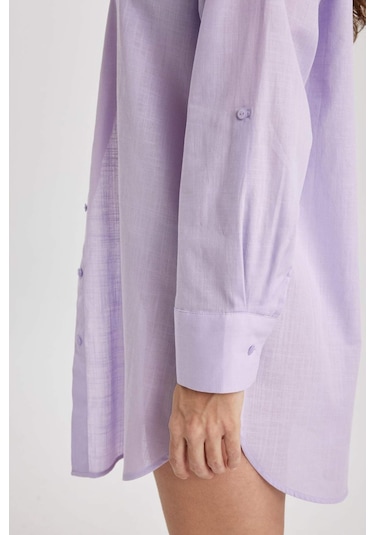 DeFacto Regular Fit Pamuklu Plaj Gömleği-Fall in Love W8241AZ24SMPR33 Mor DeFacto Regular Fit Pamuklu Plaj Gömleği-Fall in Love W8241AZ24SMPR33 Mor