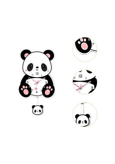 Homyl Panda Sarkaçlı Duvar Saati Sessiz Saat Akrilik Karikatür Stil A