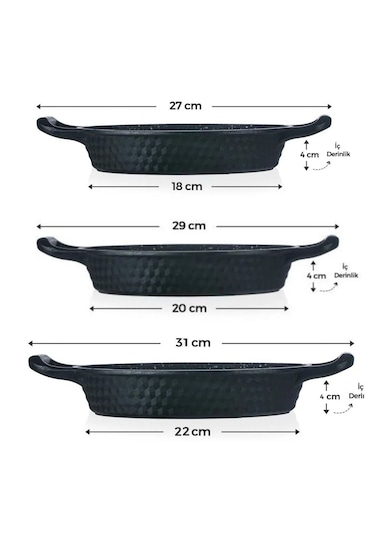 Leony 3 Parça Sahan Tava Seti 18 Cm-20 Cm-22 Cm Siyah Döküm Granit Kapl