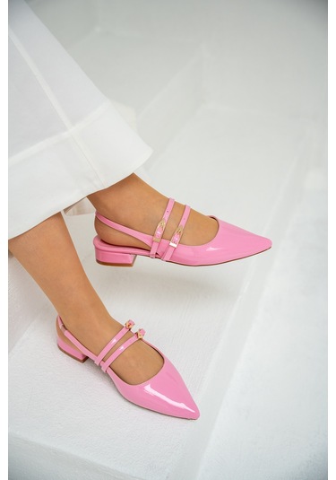 Holly Çift Toka Detaylı Babet Şeker Pembesi Pembe