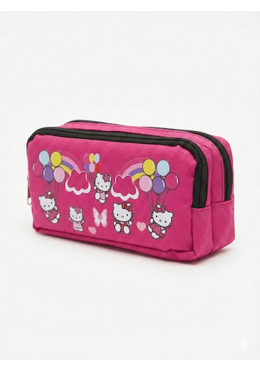 Hello Kitty Baskılı Çift Bölmeli Pembe Kız Çocuk Okul Kalemliği Pembe