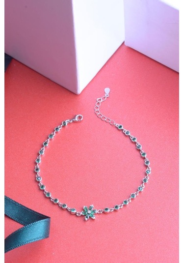 925 Ayar Gümüş Lotus Çiçek Bileklik Yeşil
