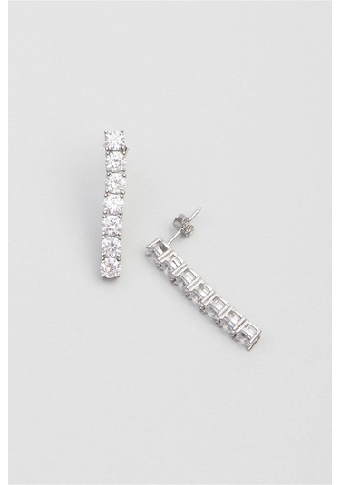 Fashion Kare Kalın Zirkon Taşlı Kararmaz Küpe Yeni Sezon 4.5cm Gümüş