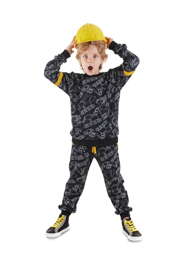 Denokids Arabalar Erkek Çocuk Siyah Eşofman Takım Renkli Çok Renkli