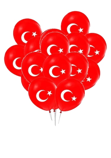24 Adet Bayrak Balon Türk Bayraklı Kırmızı Baskılı Balon 23 Nisan