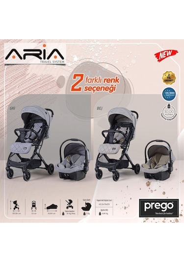 Prego Aria Tek Elle Katlanır Kabin Boy Travel Sistem Bebek Arabası