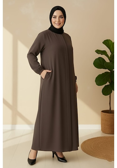 Medine İpeği Mevlana Kesim Cepli Kuşaklı Bol Büyük Beden Ferace Vizon