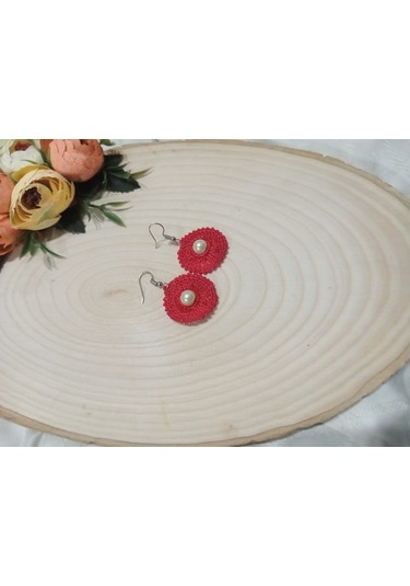 El İşi Örgü Küpe Kırmızı