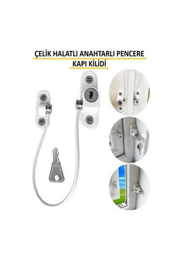 Kilit Pencere Cam Pimapen Bebek Güvenlik Çelik Halatlı Emniyetli Anahtarlı Kapı Çocuk Kilidi
