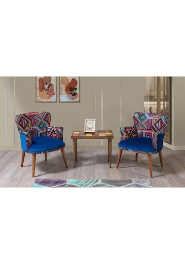 Bienvelle Mavi Çay Seti 2 Tekli Koltuk+Sehpa (Salon, Balkon, Cafe