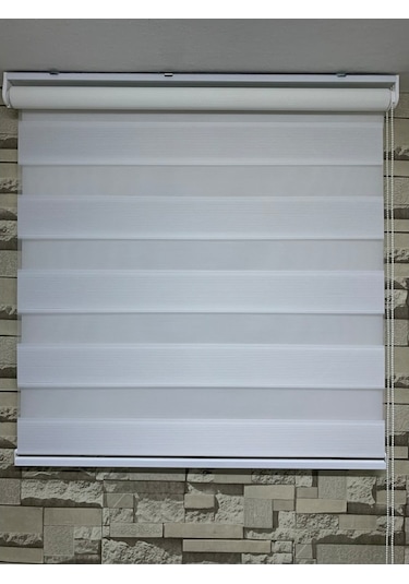 Beyaz Renk Mini Plise Desenli Zebra Stor Perde Tüm Ölçülerde (481204640)