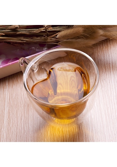 Cbtx Kalp Şeklinde Çift Duvar Cam Kupa Dayanıklı Şeffaf Çay Bardakları 180ml