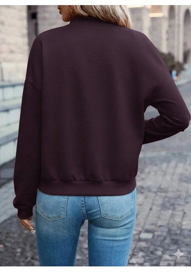 Kadın Uzun Kollu Önden Fermuarlı Cepli Modal Mürdüm Ceket Mürdüm