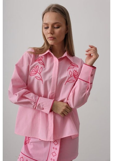 Nakış Detaylı Etekli Takım - Pembe Pembe