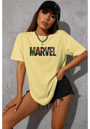 Marvel Baskılı Oversize T-shirt Sari